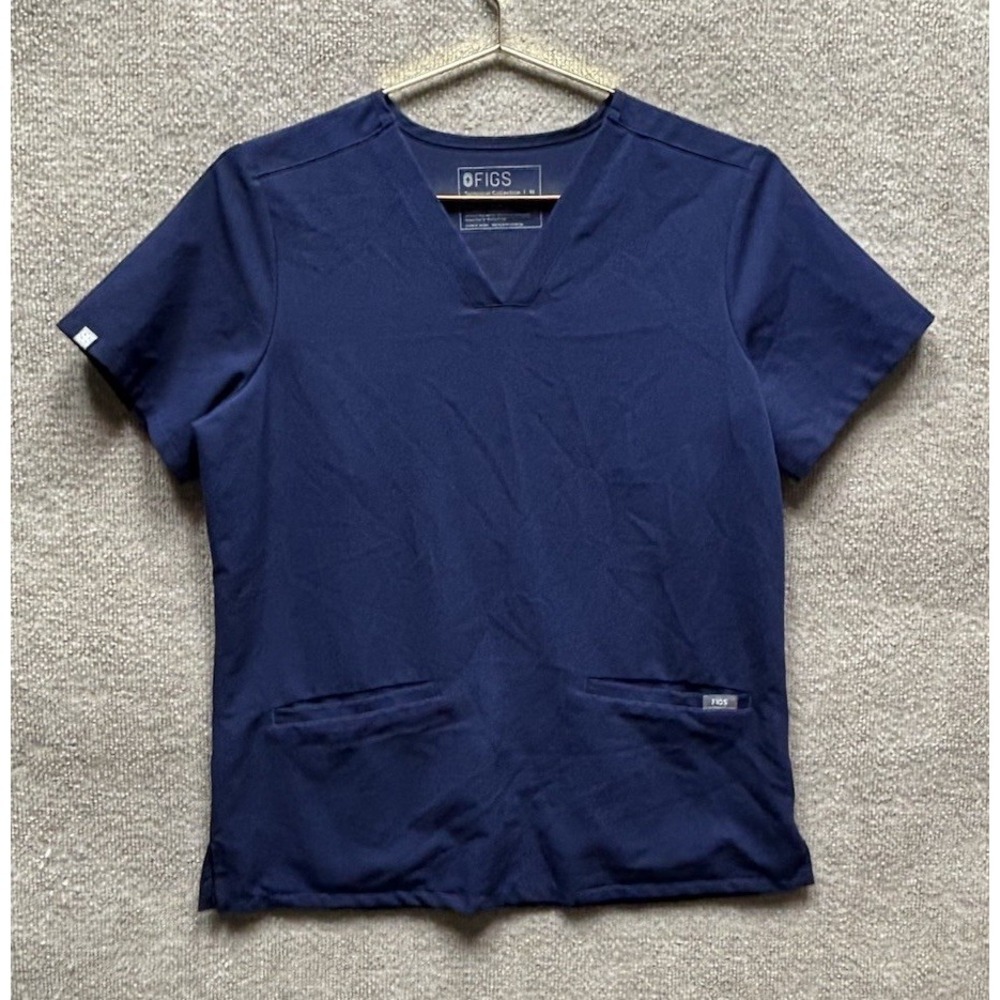 FIGS Technical Collection Navy Blue V-Neck Scrub Top Medium Women Medical EUC